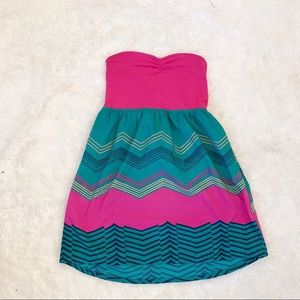 💗 Roxy strapless midi striped pink & green dress